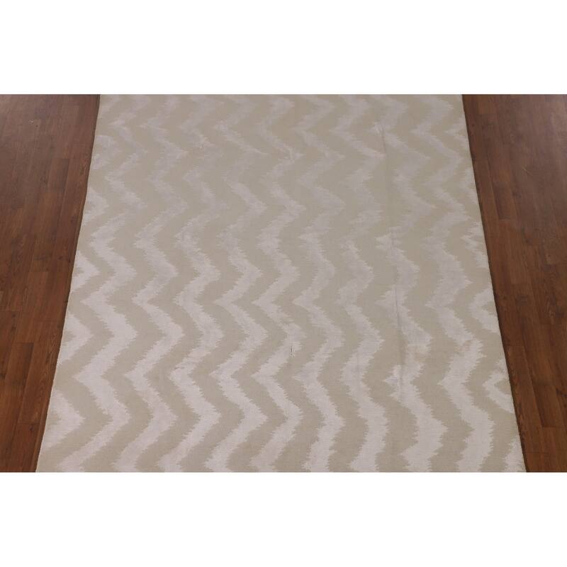 Chevron Style Nepalese Area Rug Hand-Knotted Oriental Wool Carpet - 5'11" x 9'0"
