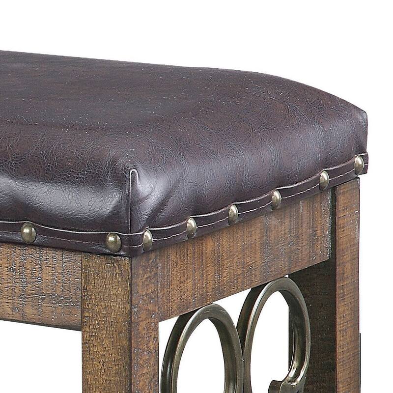 Black and Weathered Cherry Bench with Nailhead Trim