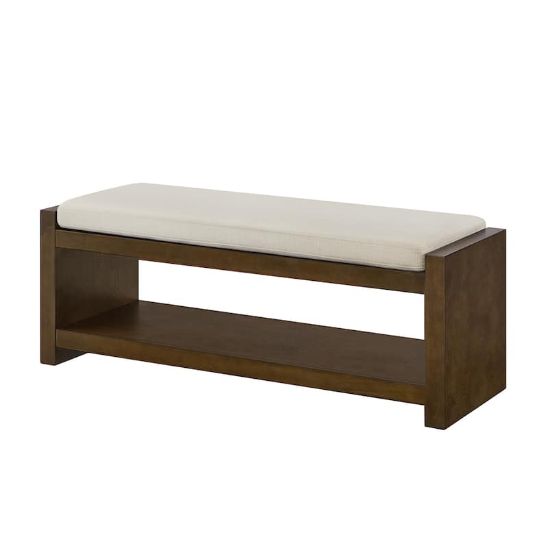 GDFStudio - Layla 47" Modern Linen Bench with Padded Seat & Shoe Rack