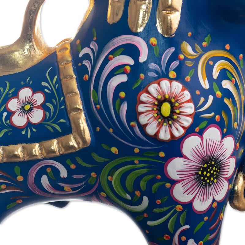 Novica Handmade Big Pucará Bull In Blue Ceramic Sculpture