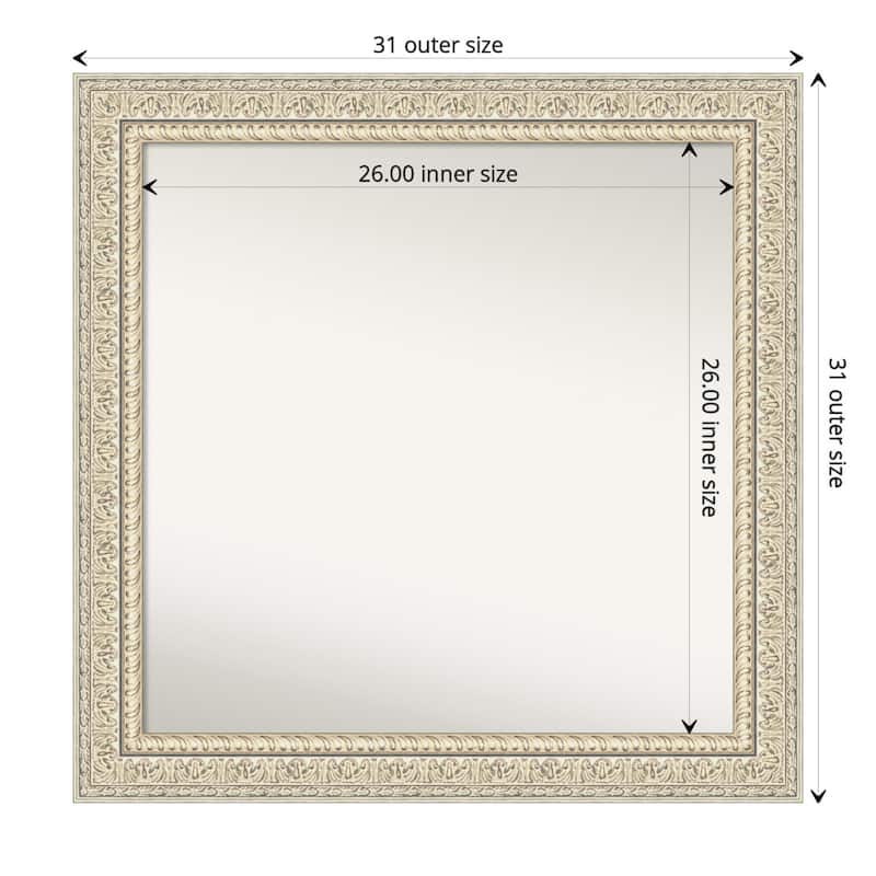 Non-Beveled Wood Bathroom Wall Mirror - Fair Baroque Cream Frame - 31 x 31 in - Fair Baroque Cream