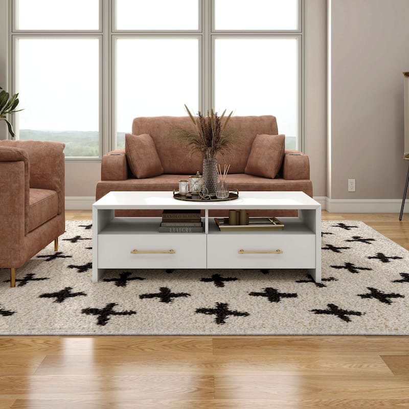 DH BASIC Modern 47-inch 2-Drawer Coffee Table with Metal Bar Handle by Denhour