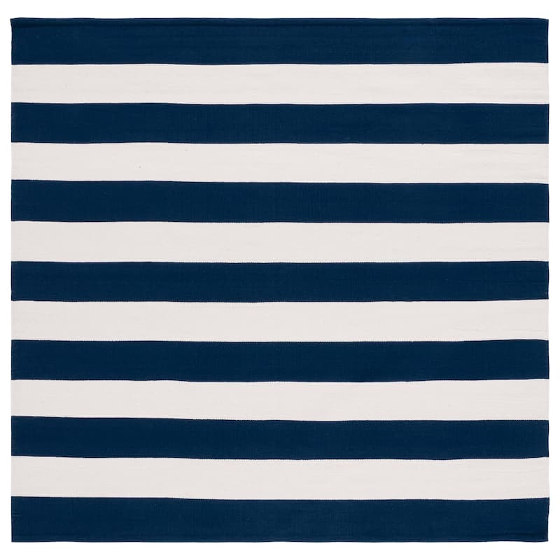 SAFAVIEH Handmade Montauk Caspian Stripe Cotton Flatweave Rug - Navy/Ivory - 6' Square