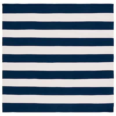 SAFAVIEH Handmade Montauk Caspian Stripe Cotton Flatweave Rug - Navy/Ivory - 6' Square
