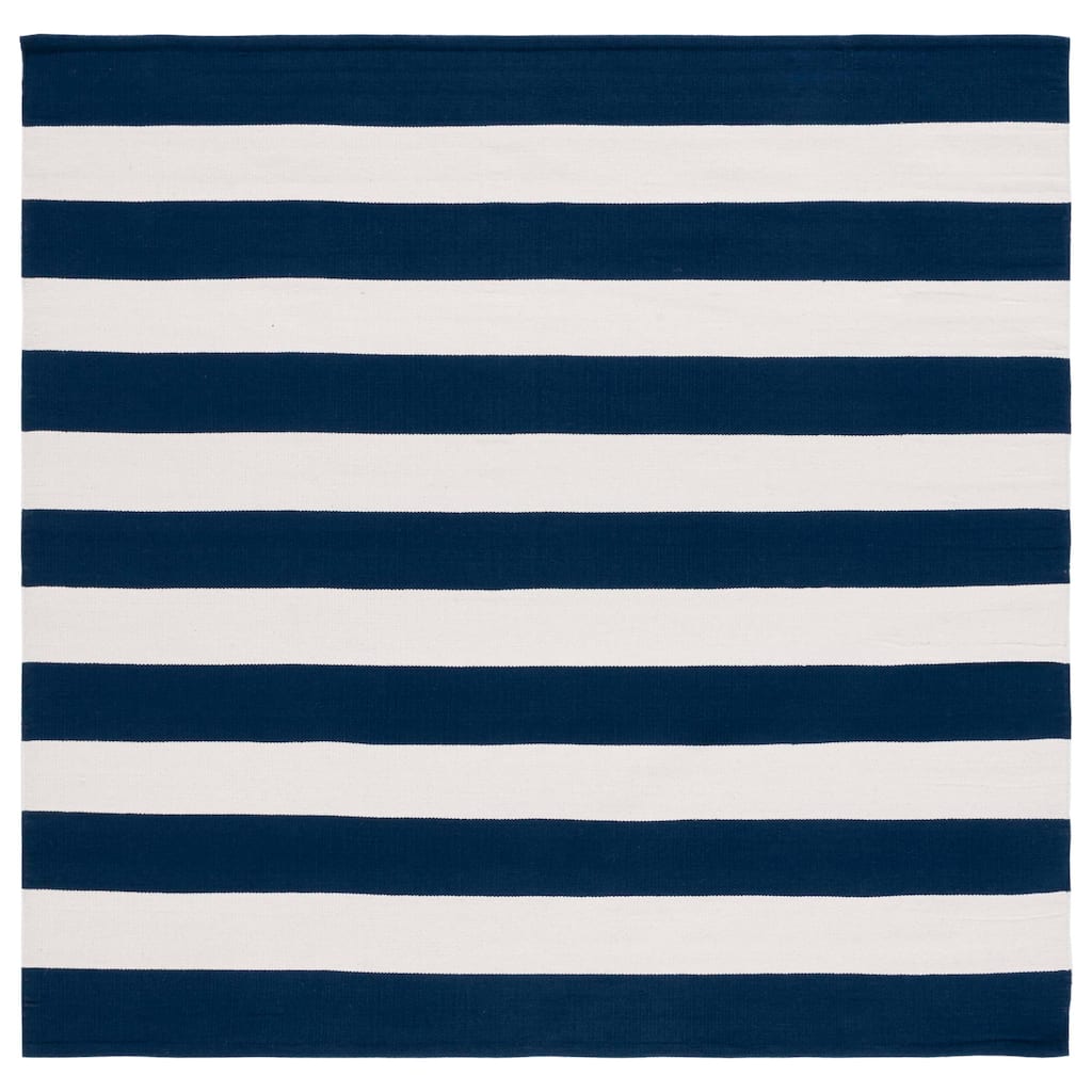 SAFAVIEH Handmade Montauk Caspian Stripe Cotton Flatweave Rug - Navy/Ivory - 6' Square