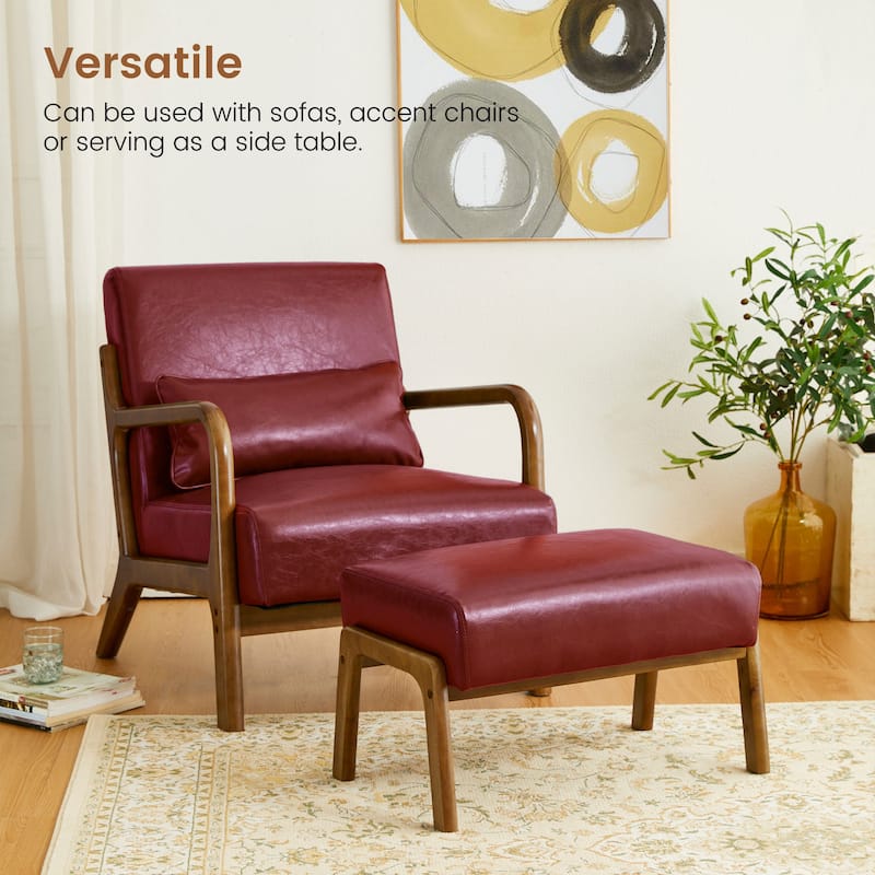 Glitzhome Set of 2 Mid-century Leatherette Ottoman Accent Stools