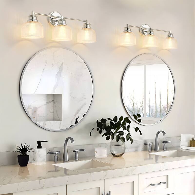 3-Light Modern Linear Bowl Grid Glass Bathroom Vanity Light - 23.8 in. W x 8.4 in. H x 6.1 in. D