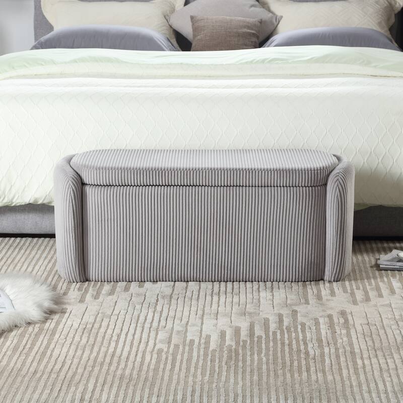 House Hold Storage Ottoman,Bedroom End Bench,Upholstered Fabric Storage Ottoman with Safety Hinge