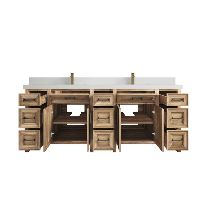 Willow Collections 84 in. W x 22 in. D Santa Monica Teak Double Sink Bathroom Vanity with Countertop