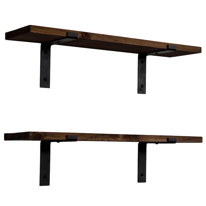 Handmade Rustic Wood Floating Shelves with L Brackets (Set of 2)