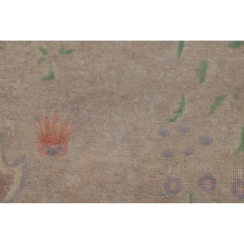 Distressed Brown Tabriz Persian Area Rug Hand-Knotted Wool Carpet - 9'8"x 12'11"