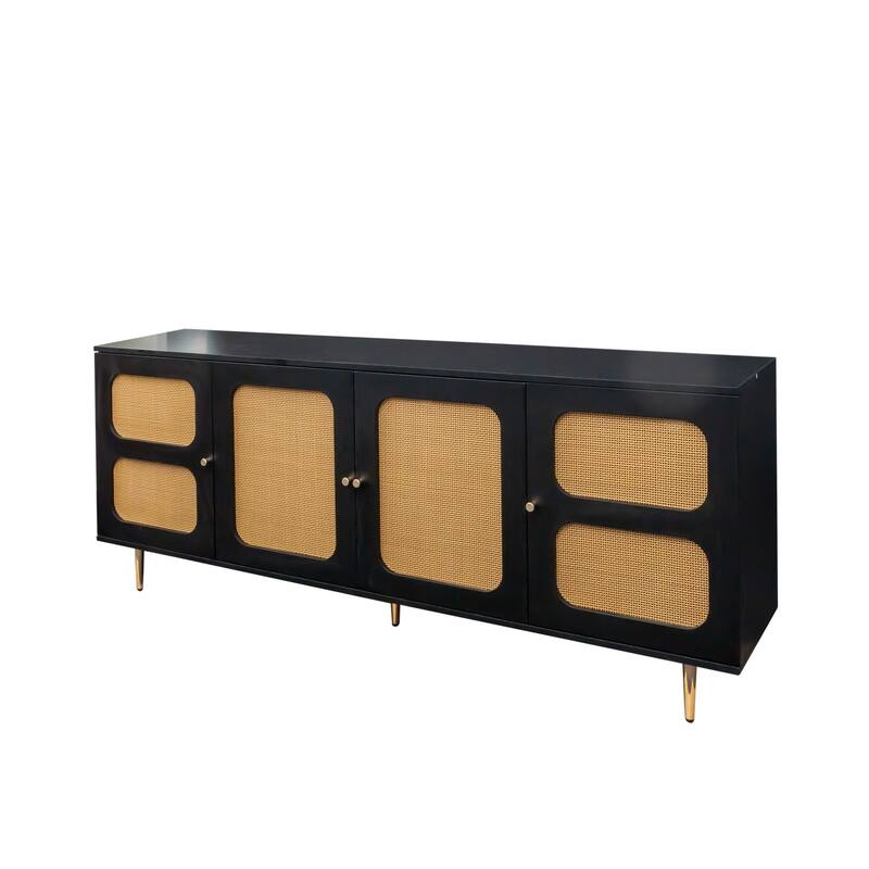 GDF Studio - Shinny Modern Rattan Sideboard Buffet Cabinet with Adjustable Shelves and Storage Doors - 70.87