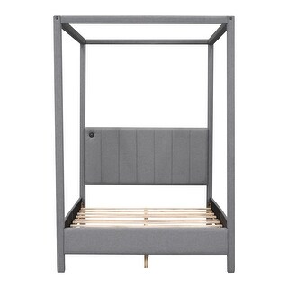 Canopy Upholstered Bed Platform Bed with USB Type-C Ports Headboard