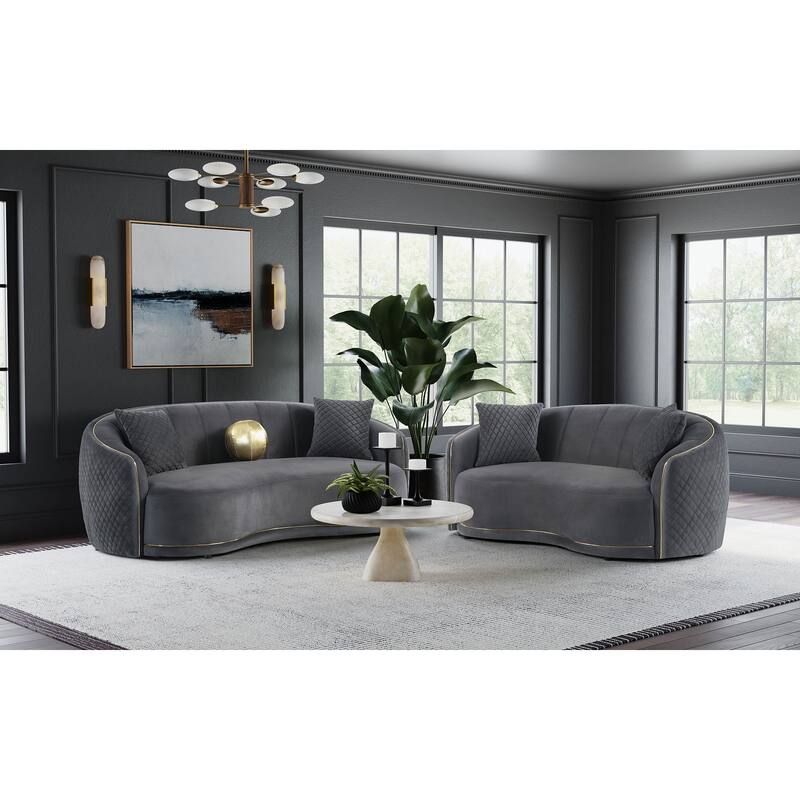 Brookside 2-Piece Velvet Upholstered Sofa Set Dark Grey - 2 Piece