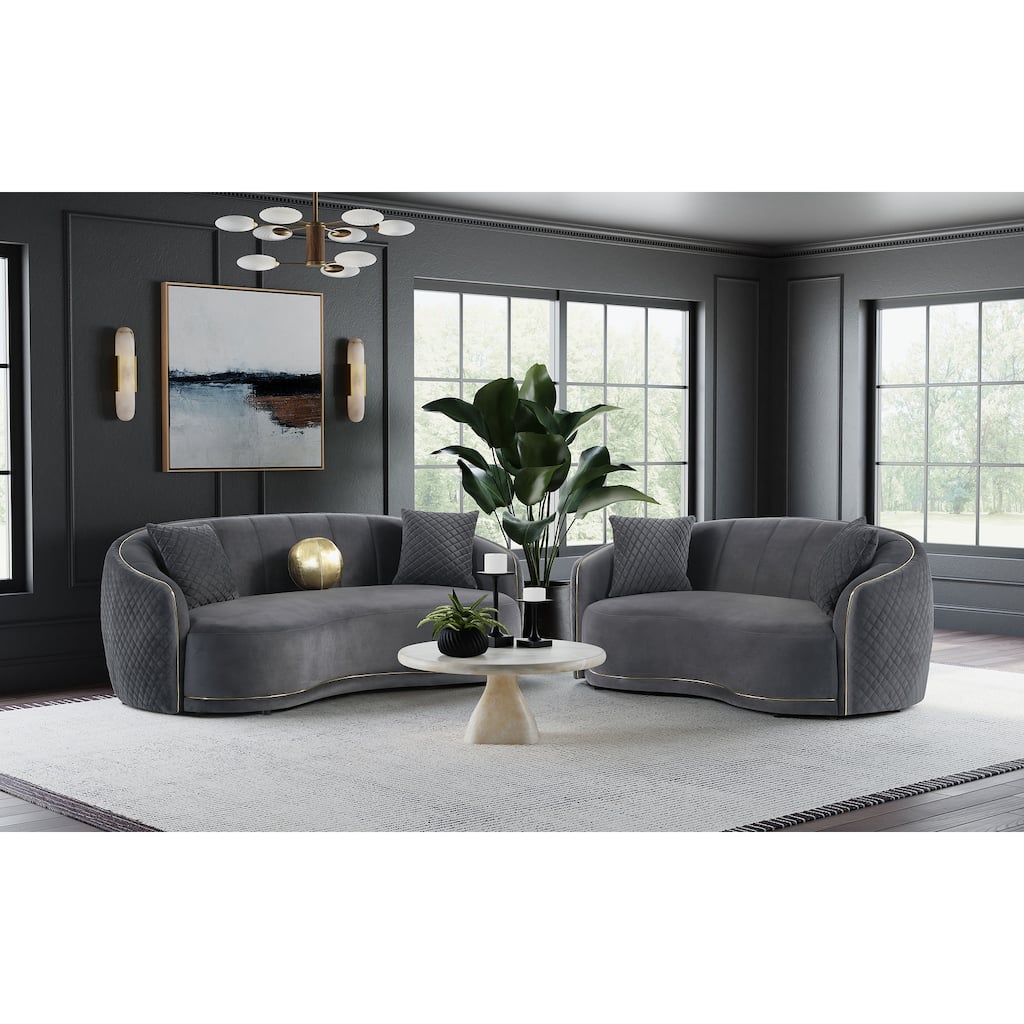 Brookside 2-Piece Velvet Upholstered Sofa Set Dark Grey