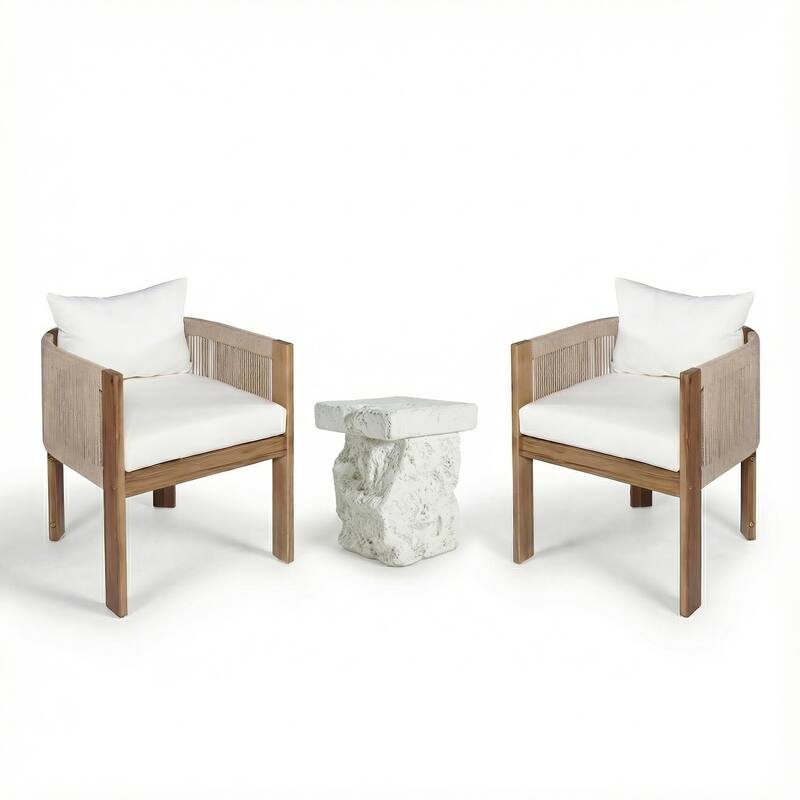 Christopher Knight Home - Outdoor Wooden Conversation Set with Rope Dining Chairs and MGO Accent Table (3-Piece Set)