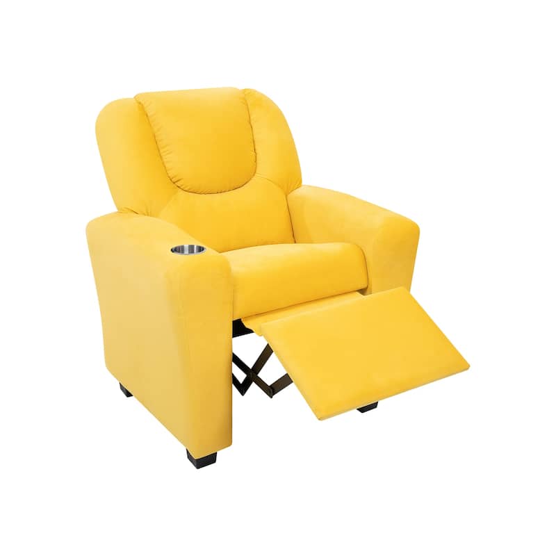 PVC Kids Recliner Chair with Push-Back Reclining Function, Cup Holder, and Comfortable Footres