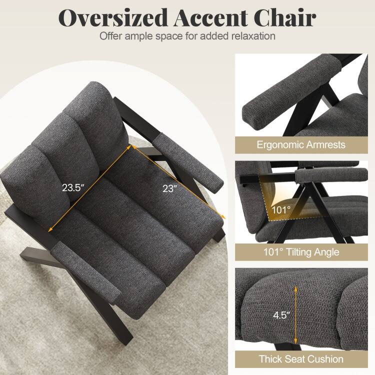 Metal Fabric Oversized Accent Chair with Tufted Cushion - 29.5" x 31" x 33"