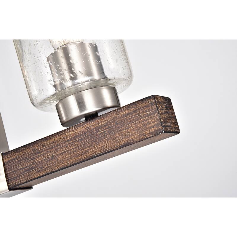 Brushed Nickel and Wood 4-Light Linear Island Lighting with Seedy Glass - Brushed Nickel and Wood
