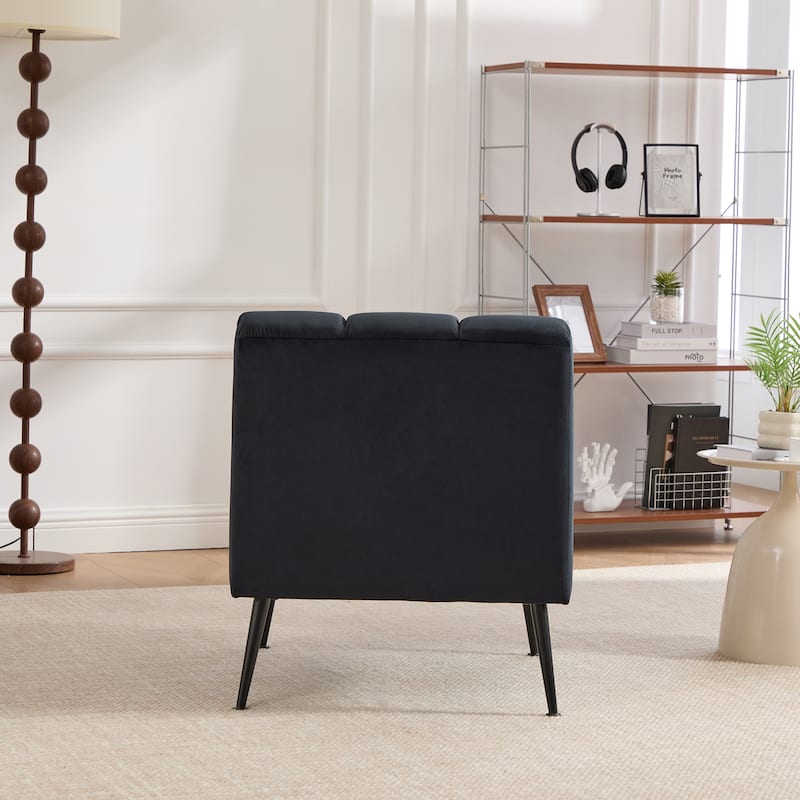 24.4" Wide Modern Upholstered Armless Chair with Black Metal Legs, Chenille Accent Chair for Living Room,Bedroom,Office