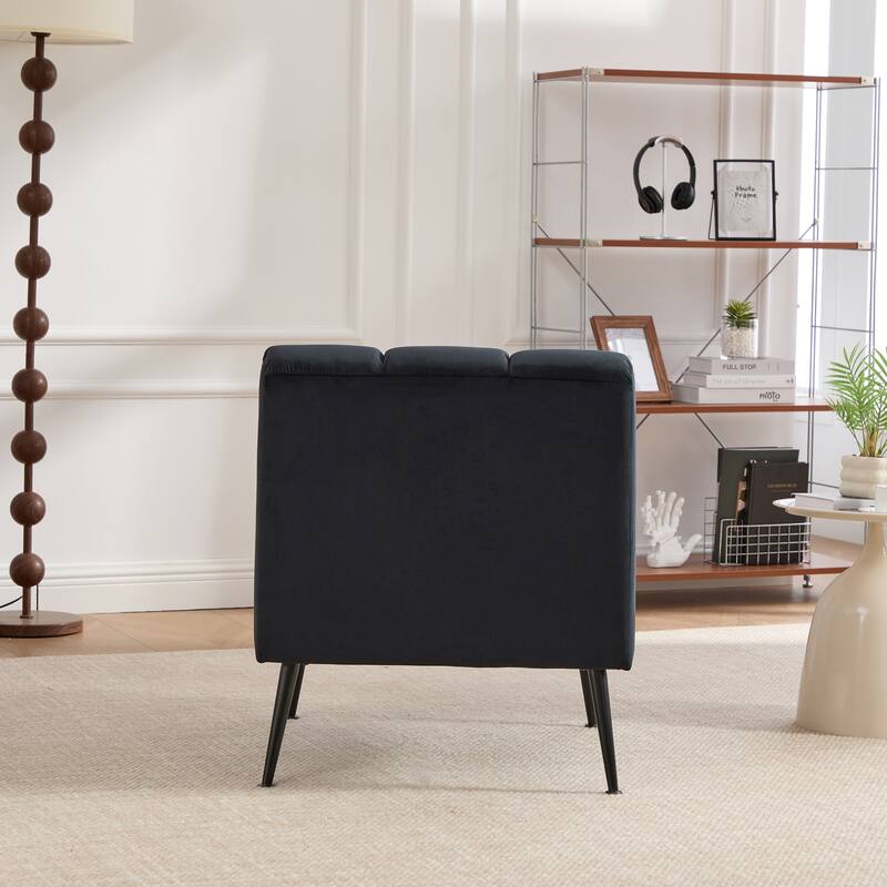 Velvet Upholstered Accent Chair, Ergonomic Lounge Reading Chair, Armless Chair with Metal Legs for Living Room, Bedroom