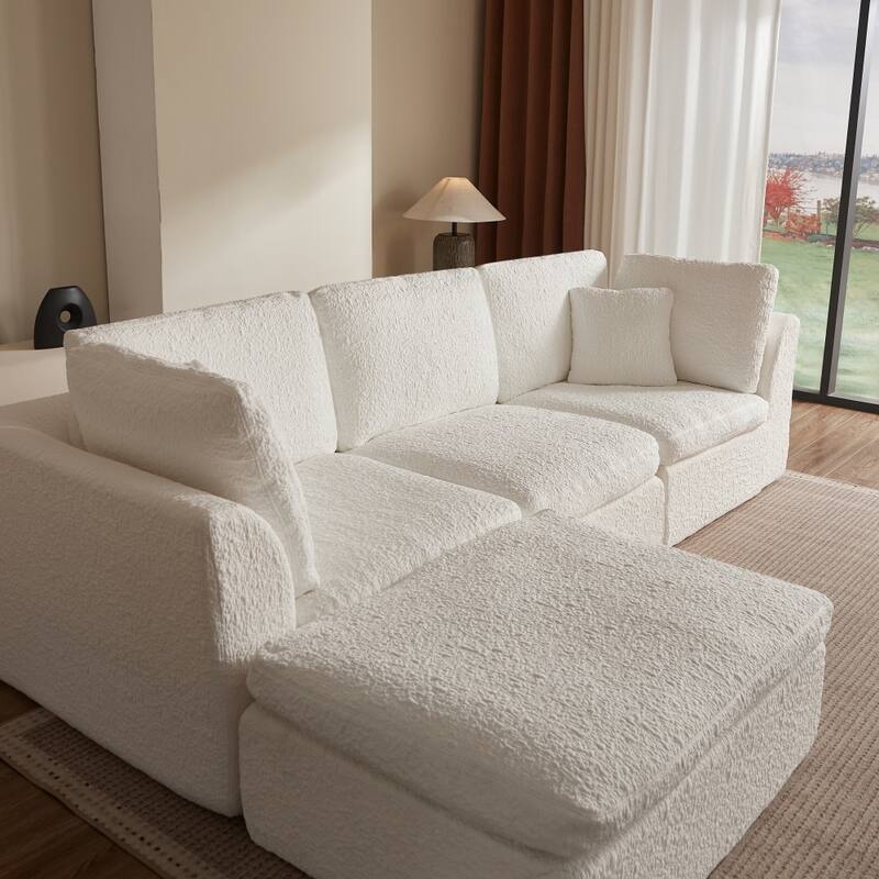 110" Convertible L-Shape 3-Seater Cloud Sectional Sofa with Ottoman