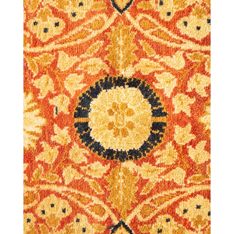Overton Handknotted Wool Traditional Oriental Orange Square Area Rug - 6' x 9'
