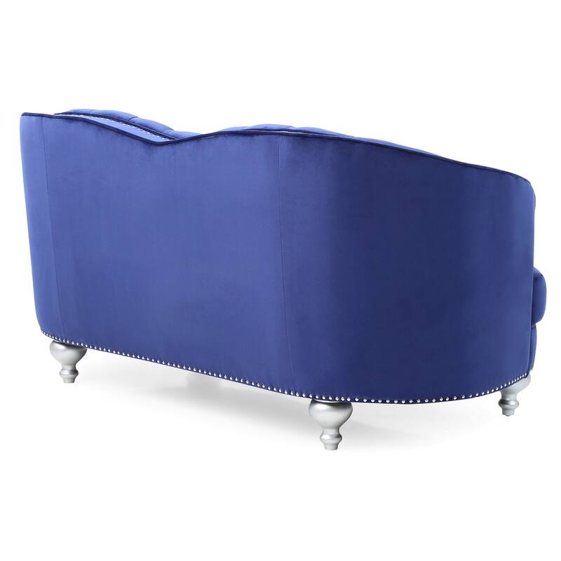 Tufted Velvet Straight Sofa with Throw Pillows - 71" - Blue