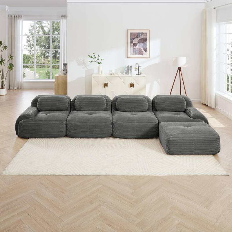 Corduroy Modular Boneless Sectional Sofa with Ottoman, Free combination, Pet-Friendly, No Assembly Required