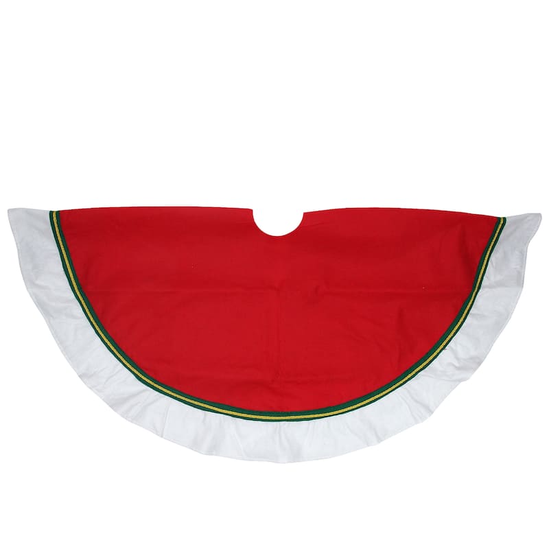 Traditional Christmas Tree Skirt with Ribbon Trim - 36" - Red and White