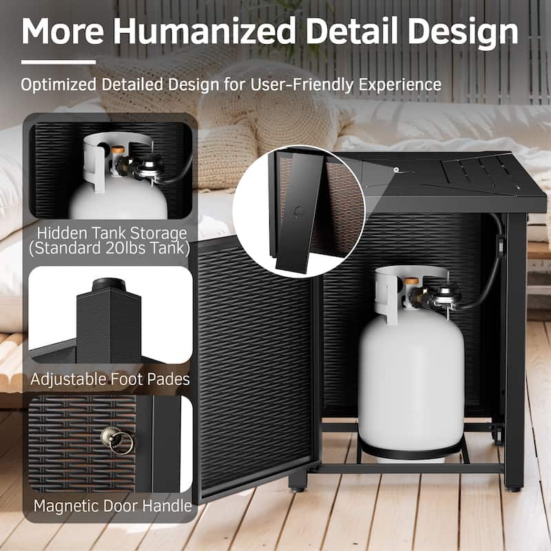 Pocassy Outdoor Sofa Swivel Chair and Ottman with Fire Pit Table