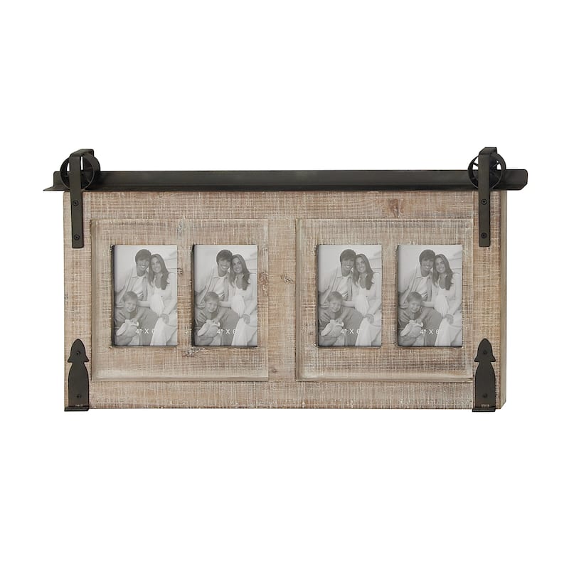 Brown Wooden 4 Slot Wall Photo Frame with Metal Accent