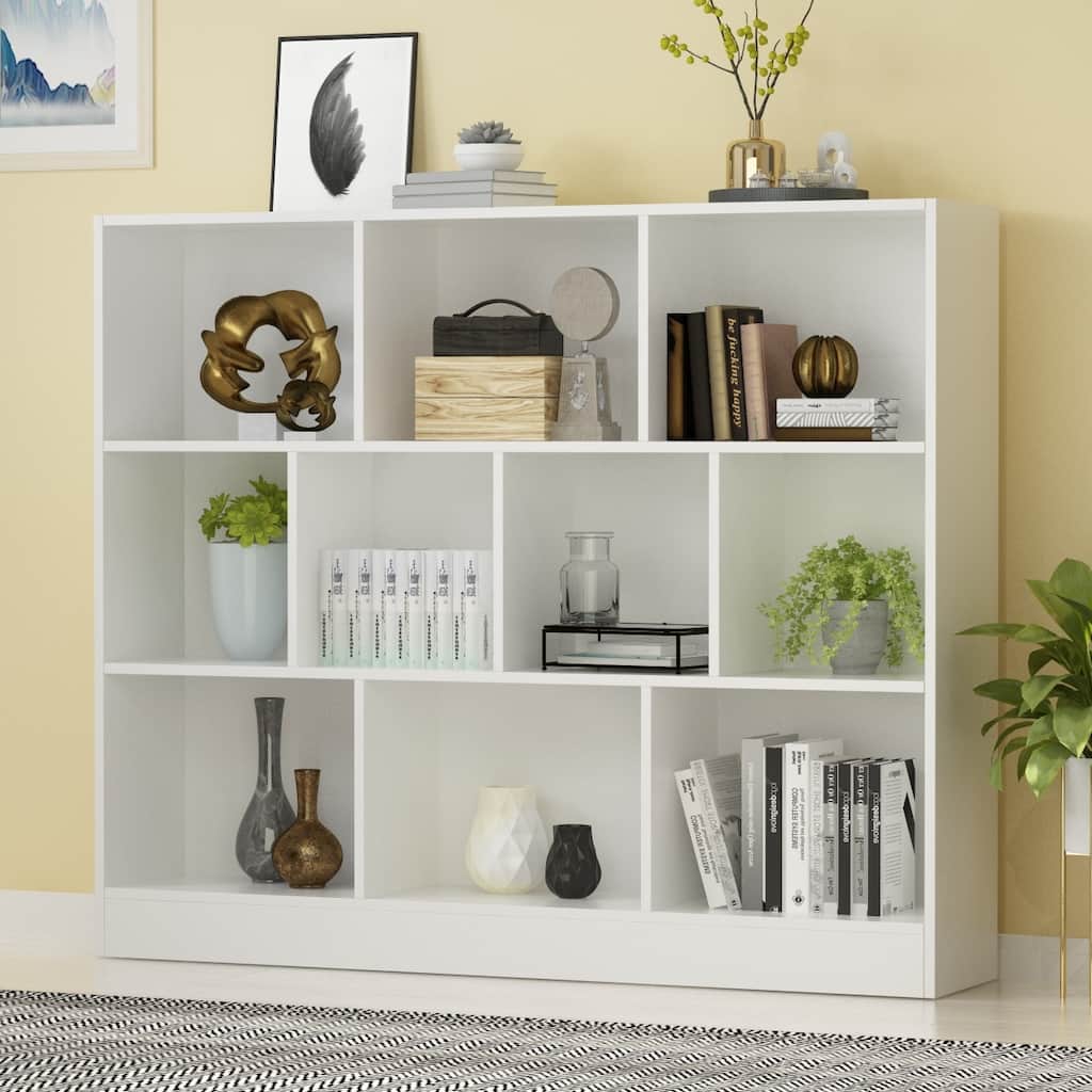 Timechee 10-Cube Modern 3-Tier Display Bookcase Organizer, White - 47.2"W x 9.4"D x 40.9"H