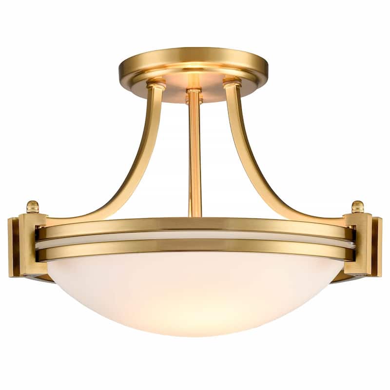 Manarola Semi Flush Mount Ceiling Light Milk Glass Shade 2-Bulbs - Brass