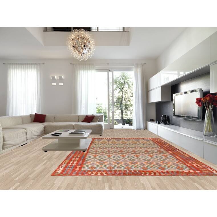 Multicolor Kilim Oriental Large Area Rug Hand-Woven Wool Carpet - 10'4"x 15'7"