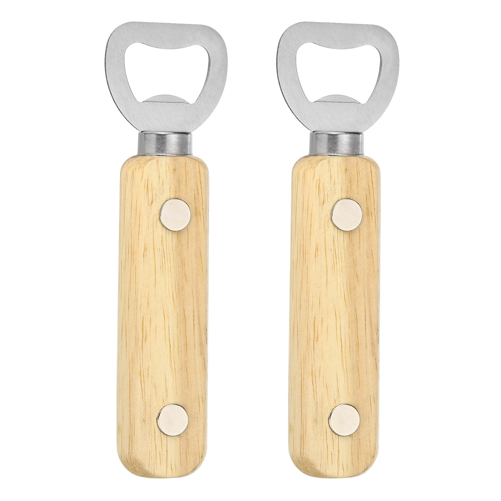 Bottle Opener, Wooden Handle with Magnet Stainless Steel Beer Bottle Opener - Silver, Wood