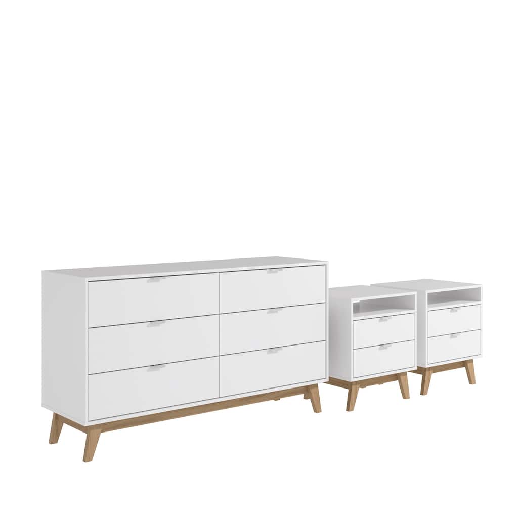 Kappesberg New Hanford 3-Piece Bedroom Set, six (6)-Drawer Dresser & Two (2) 2-Drawer Nightstand