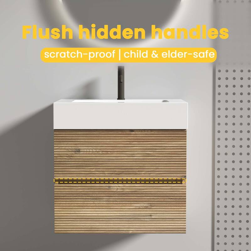 GDFStudio - Grace Wall-Mounted Bathroom Vanity with Engineered Quartz Sink & Soft Close Drawers, without Drainage and Faucet