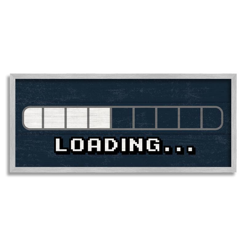 Stupell Video Game Loading Symbol Vintage Pixel Text Framed Wall Art - Blue - 30 x 13 - Grey