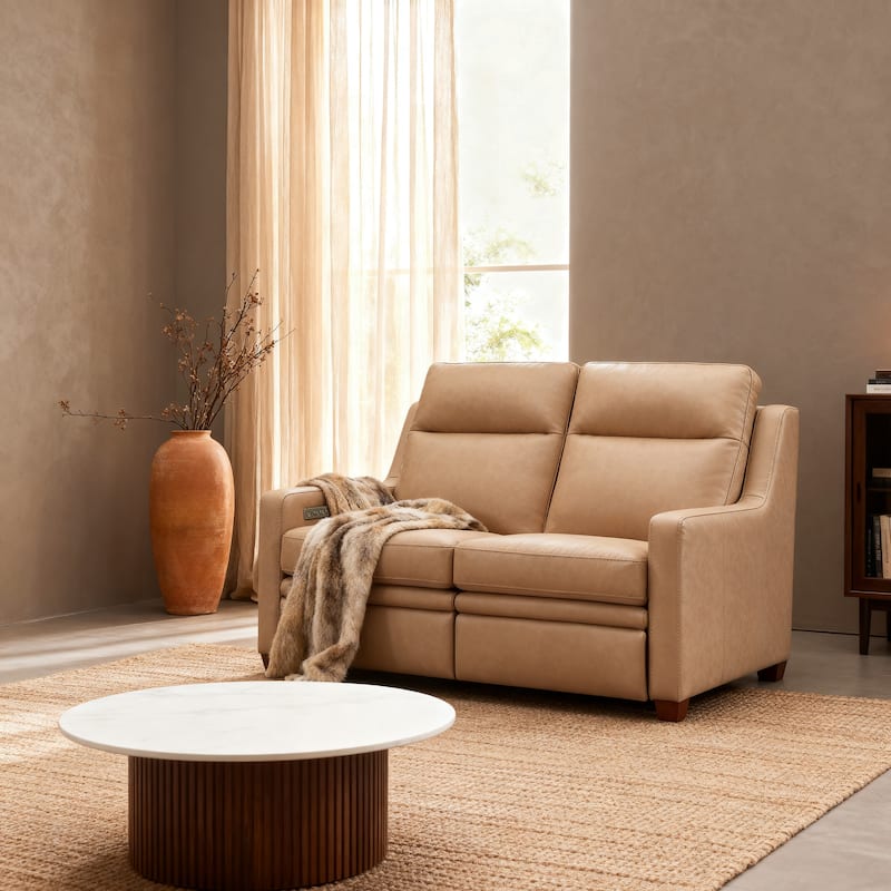Genuine Leather 56" Triple-Motor Power Zero-Wall Reclining Loveseat with USB&USB-C Port - Almond