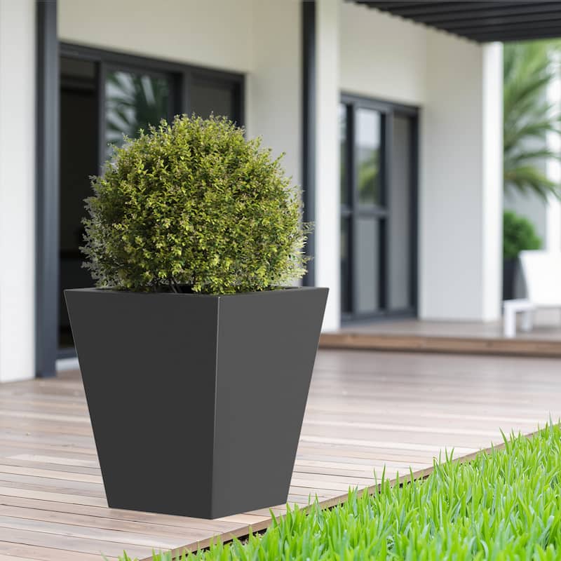 18" H Tall Metal Tapered - Large Outdoor & Indoor Garden Plant Pot with Drainage Hole and Rubber Plug, Stylish Burnished - Black
