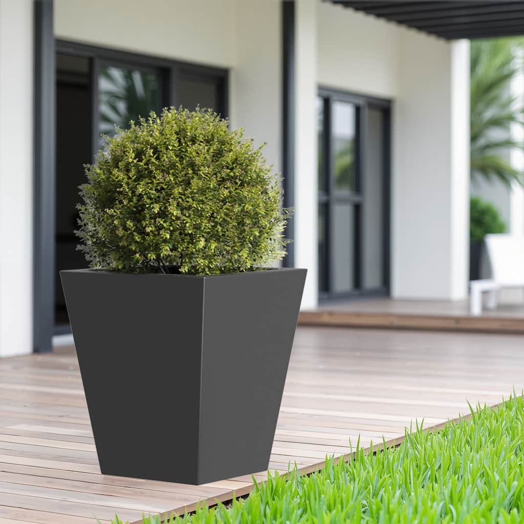 18" H Tall Metal Tapered - Large Outdoor & Indoor Garden Plant Pot with Drainage Hole and Rubber Plug, Stylish Burnished