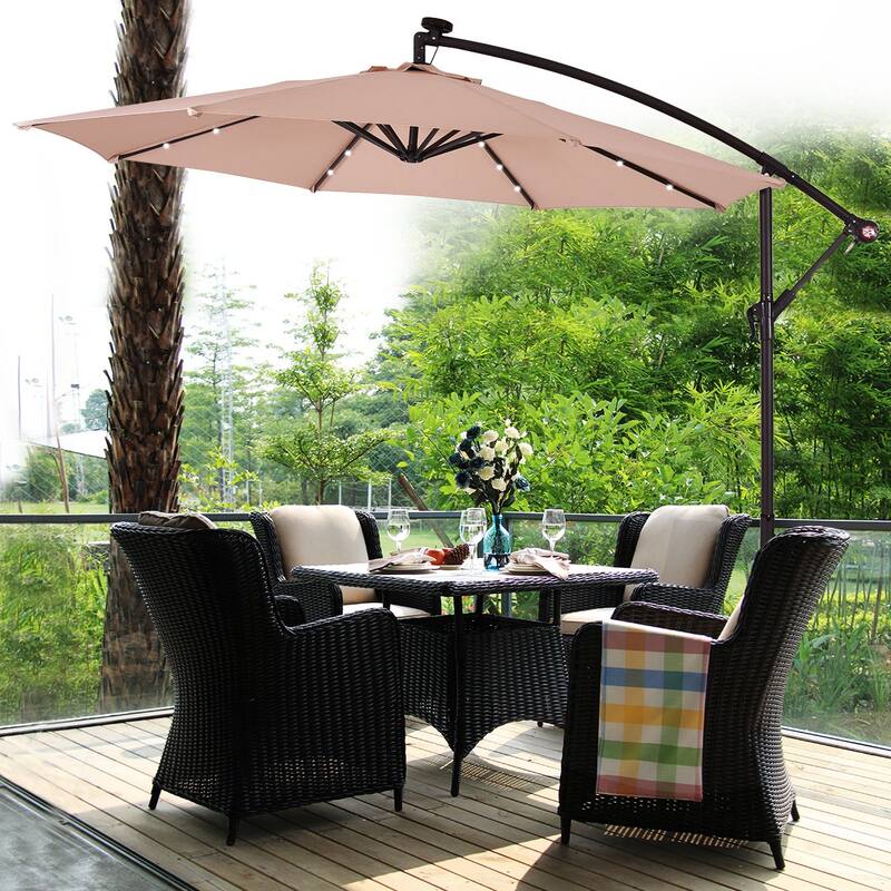 Patio Solar 10-foot Umbrella LED Sun Shade Offset with Cross Base