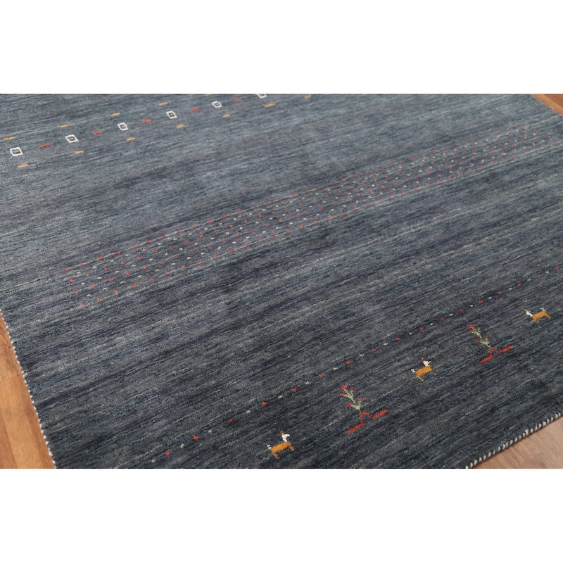 Blue & Gray Tribal Gabbeh Oriental Area Rug Handmade Wool Carpet - 6'8"x 9'7"