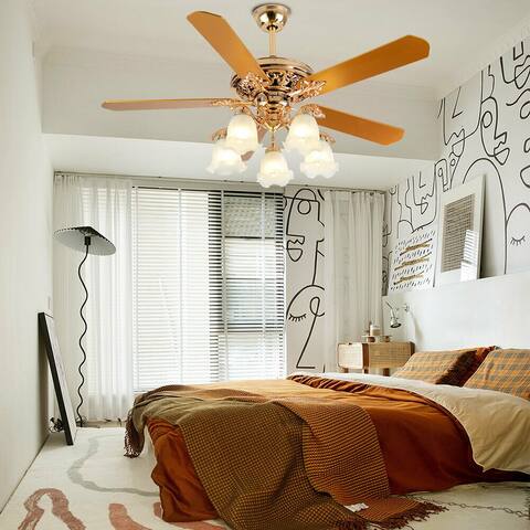 Creative Palm Rustic Ceiling Fan with 5 Wood Reversible Blades - 52"