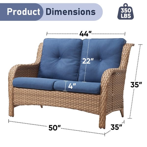dimension image slide 0 of 4, Outdoor Furniture Loveseat Couch High Back Wicker Sofa