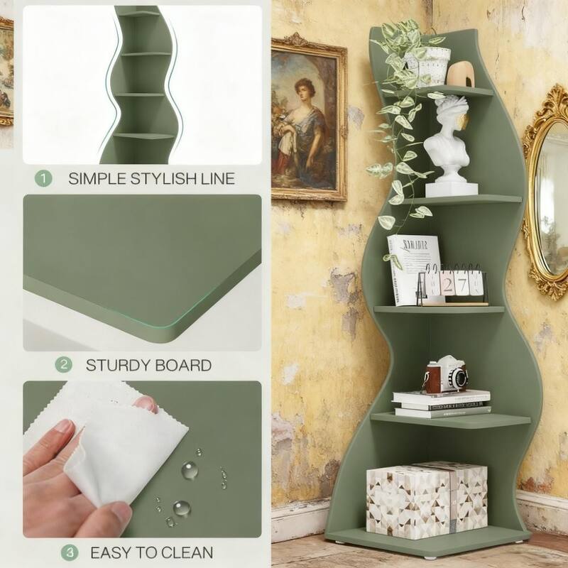 70.47" 5-Tier Wall Corner Bookshelf Corner Shelf Storage