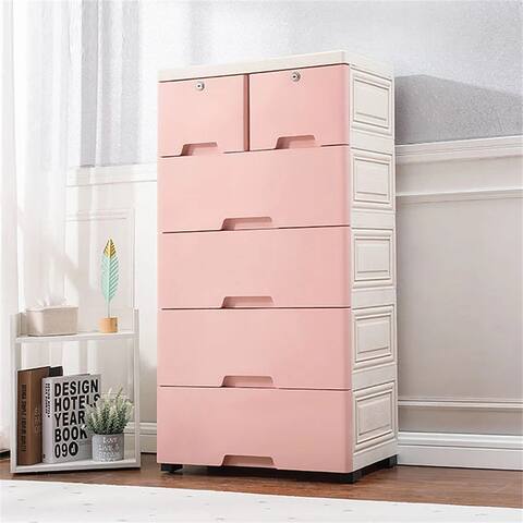 Vertical Plastic Dresser Storage Tower with 6 Drawers and Wheels