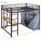 preview thumbnail 27 of 78, Full Size Metal Loft Bed with Workstation Desk, Built-In Shelves, LED Light Strip, Power Outlet & Hanging Wardrobe Storage