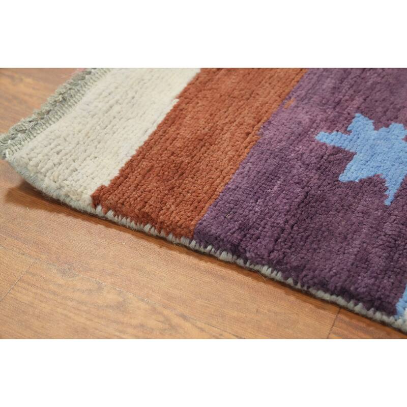 Vegetable Dye Geometric Gabbeh Turkish Area Rug Handmade Wool Carpet - 8' 9'' X 6' 0''